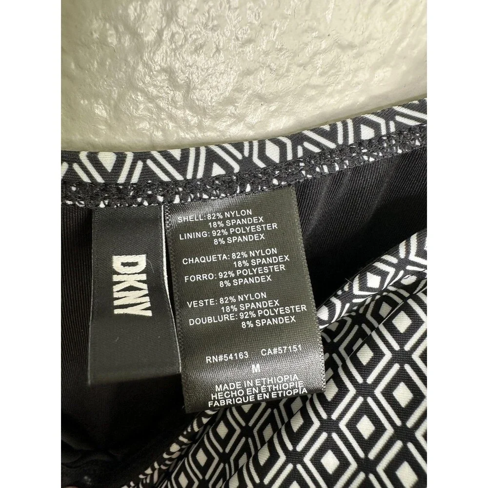 NEW DKNY Swimsuit Womens Medium Black White One Piece Geometric Stretch Ocean - Picture 3 of 7